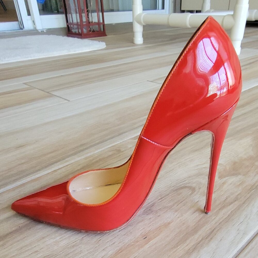 Christian Louboutin So Kate “Poppy" Red Patent Leather 40 Stiletto Shoe Eur 37